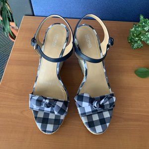 Michael Kors Women's Pippa Gingham Sandal Wedge Heels 10M Blue/White Checkered